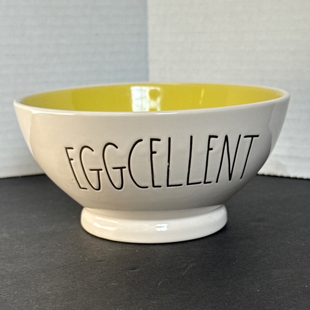 Rae Dunn Eggcellent Ceramic Bowl Yellow Interior Artisan Collection Magenta